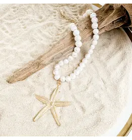 VIRTUE STARFISH ON POTATO PEARL NECKLACE, WHITE