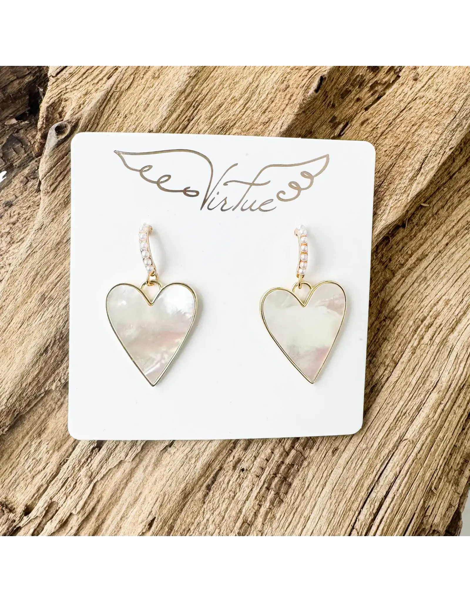 SHELL HEART W/ PEARL POST EARRING