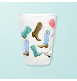 6 PACK OF FROSTED CUPS - COWBOY BOOTS
