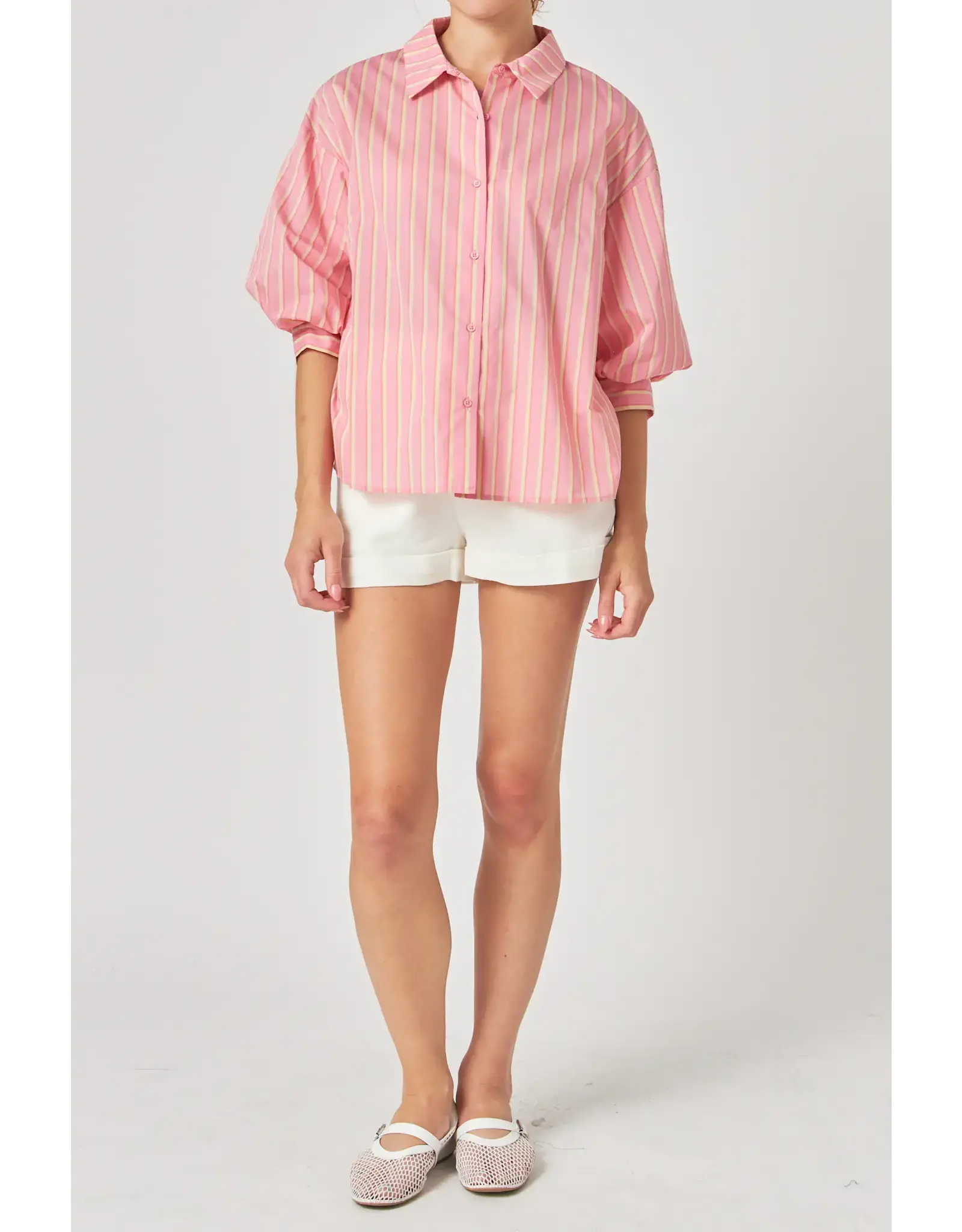 STRIPED BALLOON SLV BUTTON UP