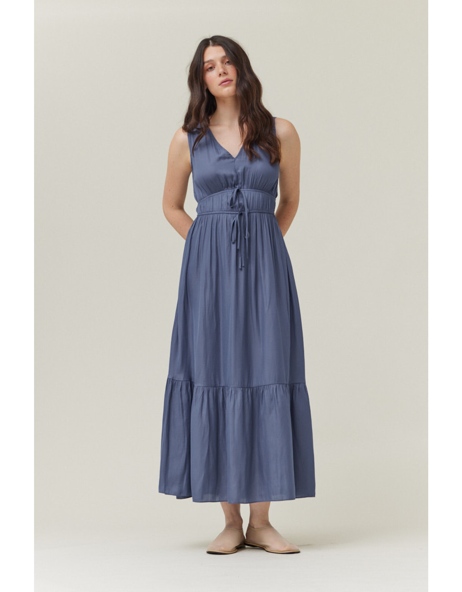 SLVLESS SOLID SATIN MAXI DRESS