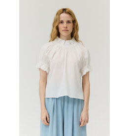 BUBBLE SLEEVE RUFFLE BLOUSE