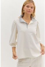 ENTRO KNIT TOP WITH RUFFLE STRIPED COLLAR