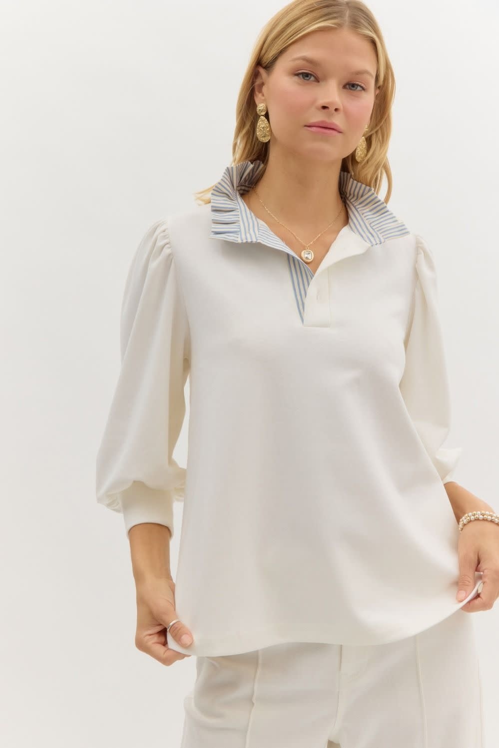 トップス MELT THE LADY collared knit tops Button Down Front Long Sleeve Leopard Knit Top – Emma Lou's