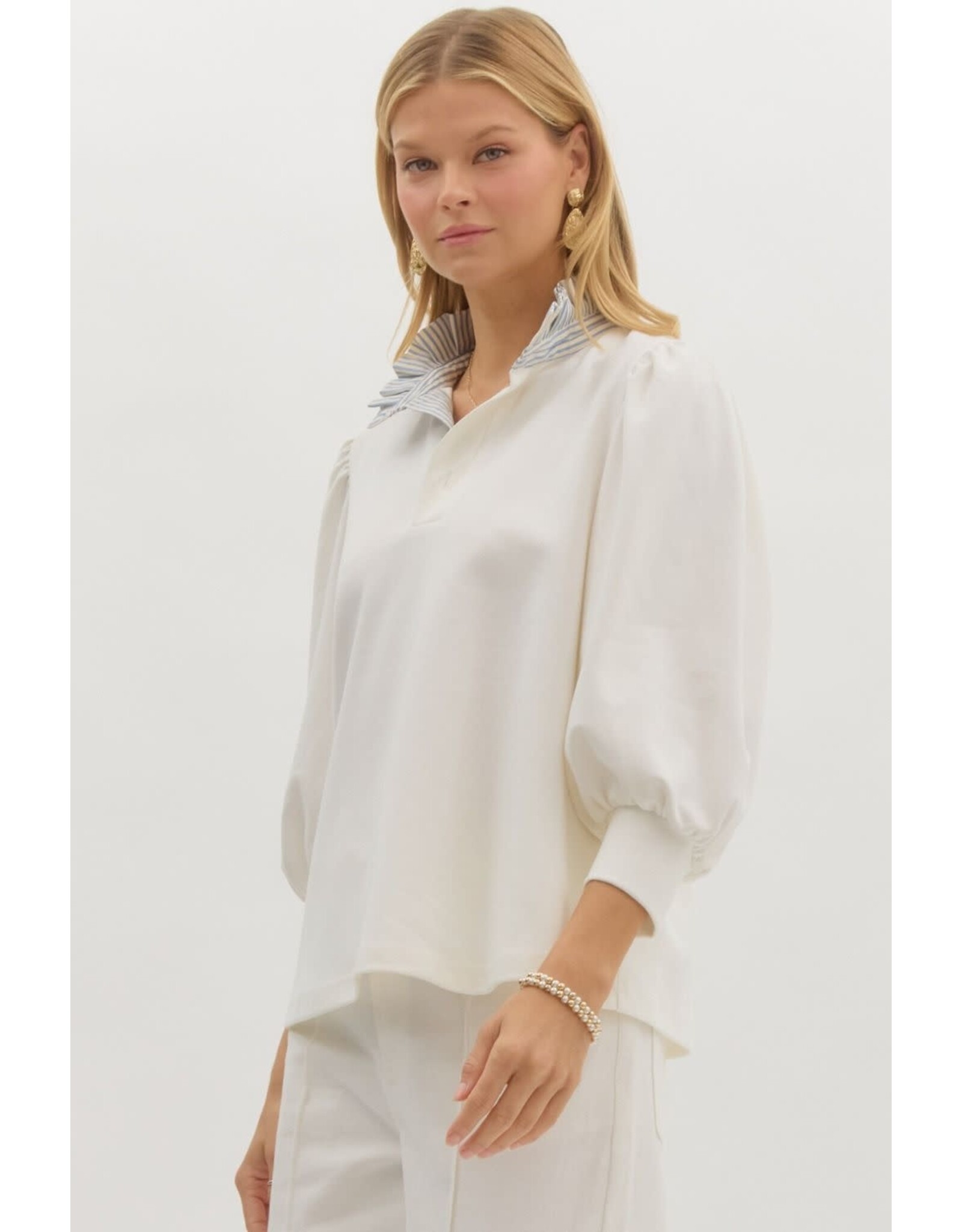 ENTRO KNIT TOP WITH RUFFLE STRIPED COLLAR