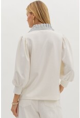 ENTRO KNIT TOP WITH RUFFLE STRIPED COLLAR