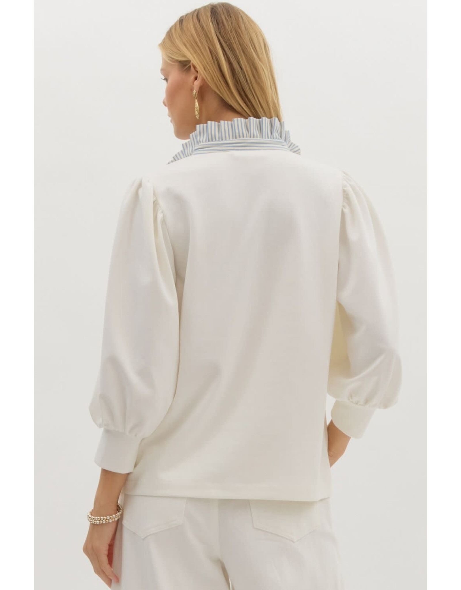 ENTRO KNIT TOP WITH RUFFLE STRIPED COLLAR