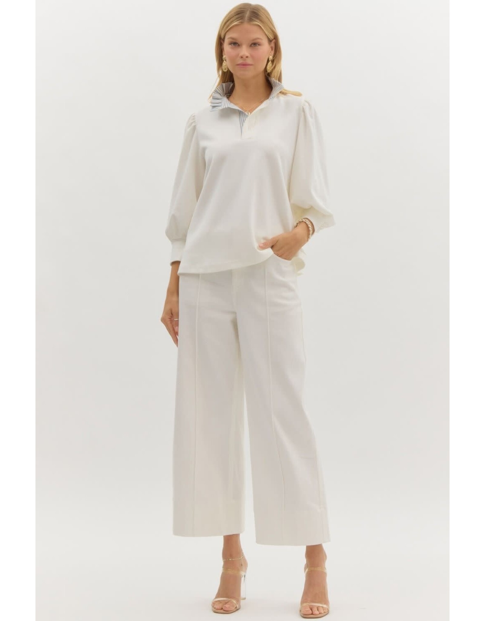 ENTRO KNIT TOP WITH RUFFLE STRIPED COLLAR