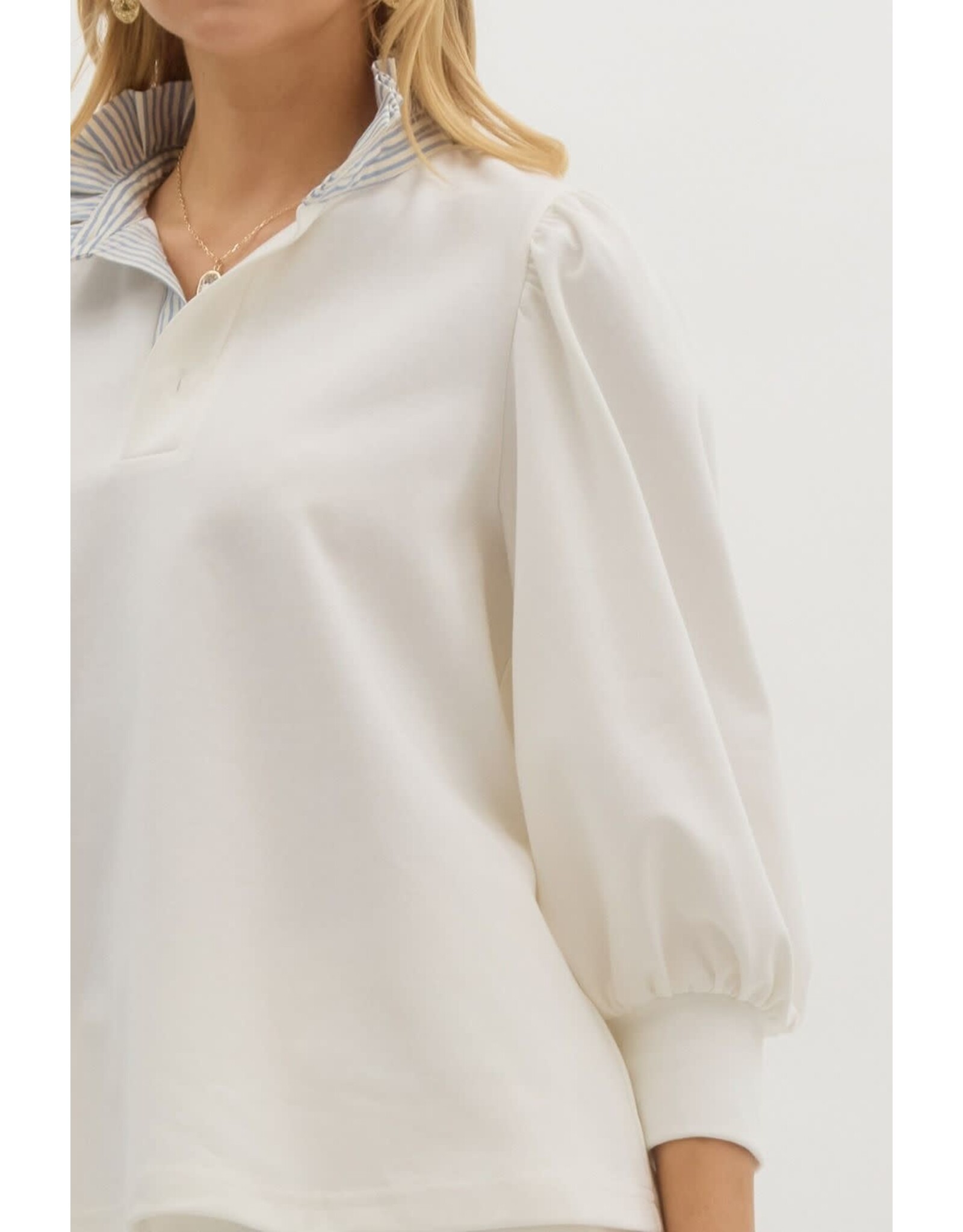 ENTRO KNIT TOP WITH RUFFLE STRIPED COLLAR