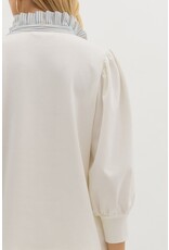ENTRO KNIT TOP WITH RUFFLE STRIPED COLLAR