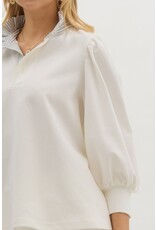 ENTRO KNIT TOP WITH RUFFLE STRIPED COLLAR
