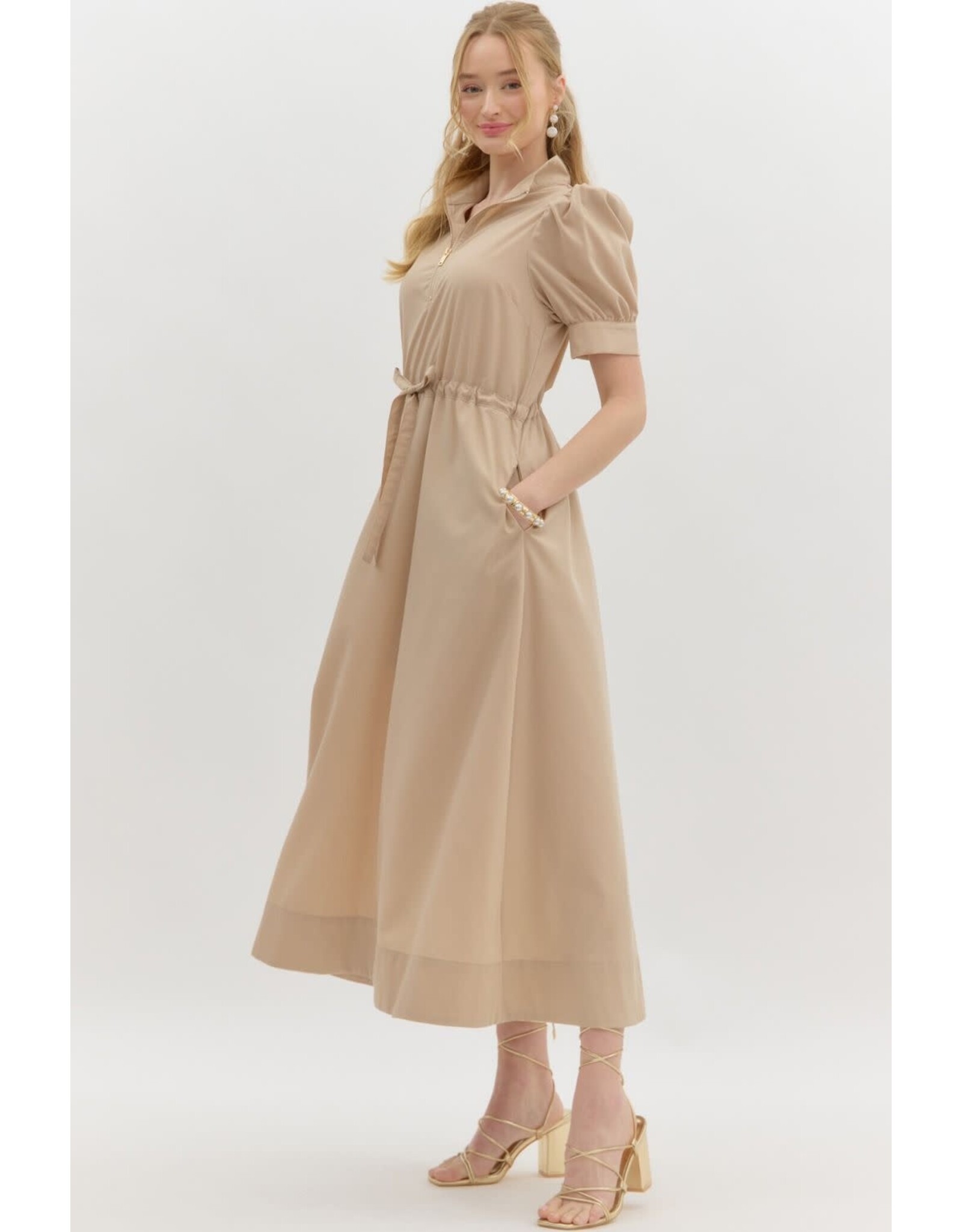 ENTRO SSLV ZIPPER FRONT MIDI DRESS