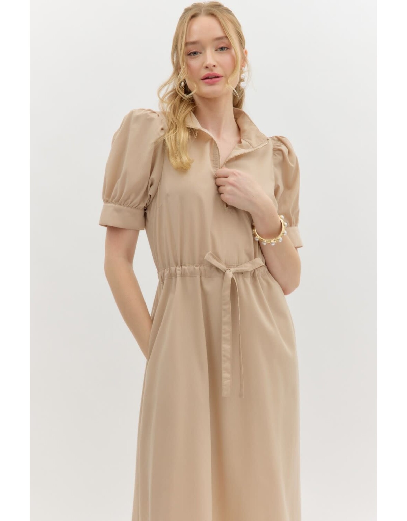 ENTRO SSLV ZIPPER FRONT MIDI DRESS