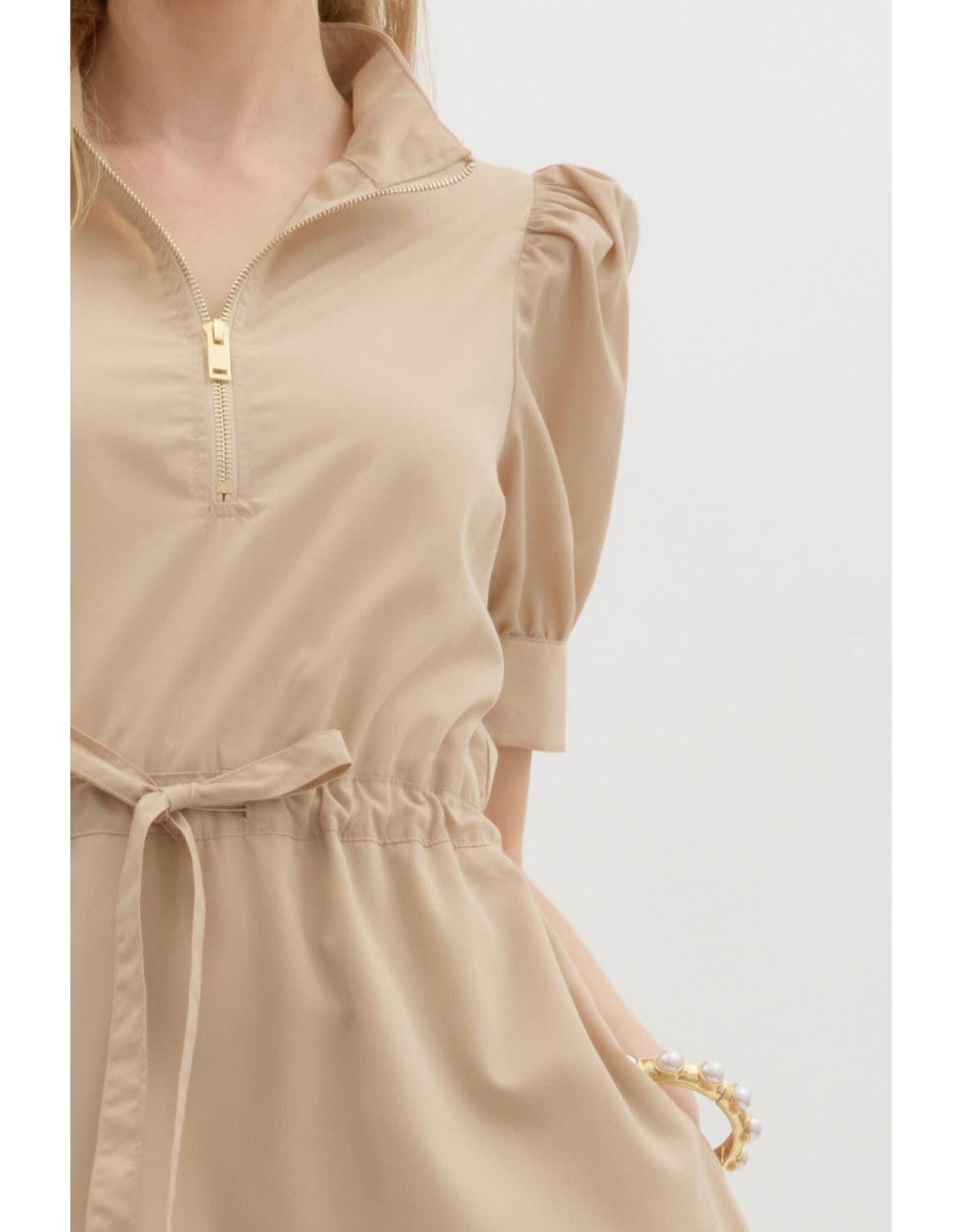 ENTRO SSLV ZIPPER FRONT MIDI DRESS