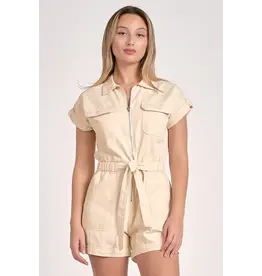 SSLV ZIPPER FRONT ELASTIC WAIST ROMPER