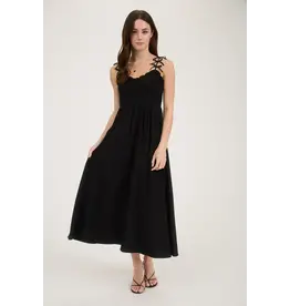 BOW STRAP SMOCKED MIDI DRESS