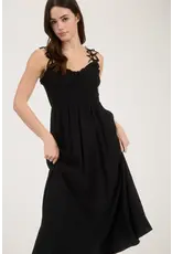 BOW STRAP SMOCKED MIDI DRESS