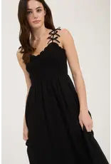 BOW STRAP SMOCKED MIDI DRESS