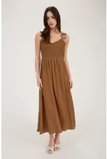 BOW STRAP SMOCKED MIDI DRESS