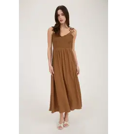 BOW STRAP SMOCKED MIDI DRESS