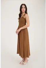 BOW STRAP SMOCKED MIDI DRESS