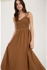 BOW STRAP SMOCKED MIDI DRESS