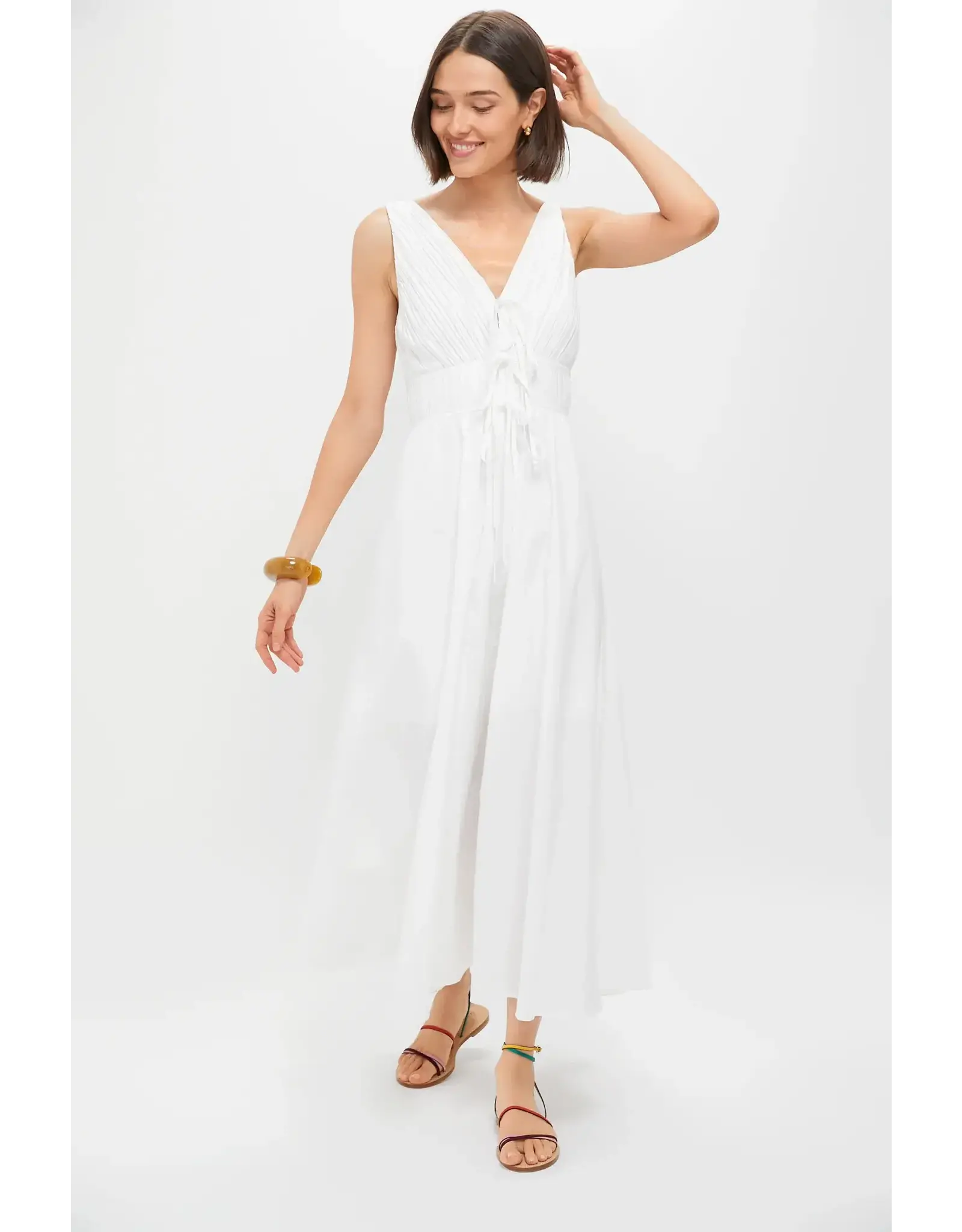 V VECK PLEATED MIDI DRESS