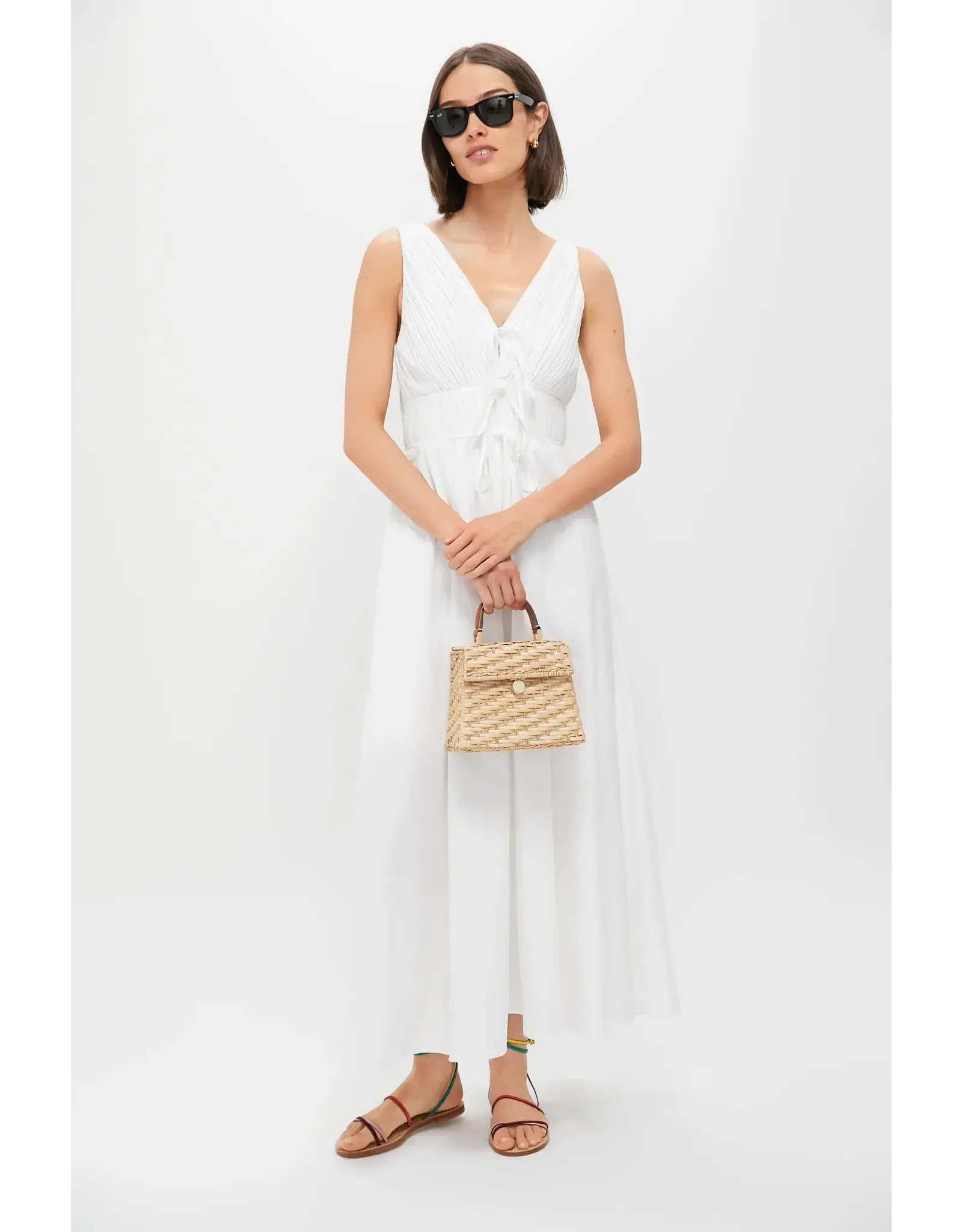 V VECK PLEATED MIDI DRESS