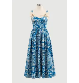 LATTICE PATTERN BOW STRAP MIDI DRESS