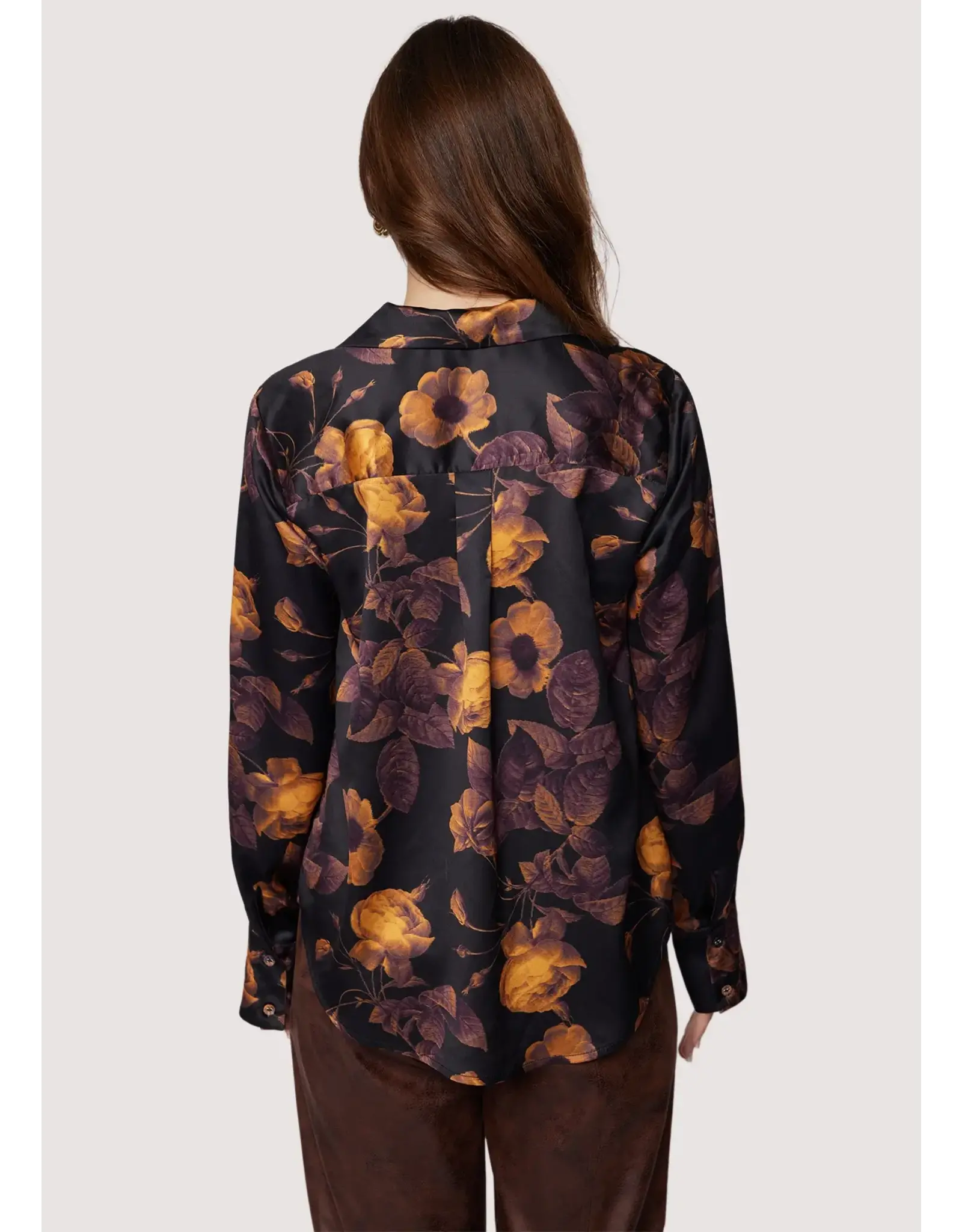 SIENNE SATIN FALL FLORAL BUTTON UP
