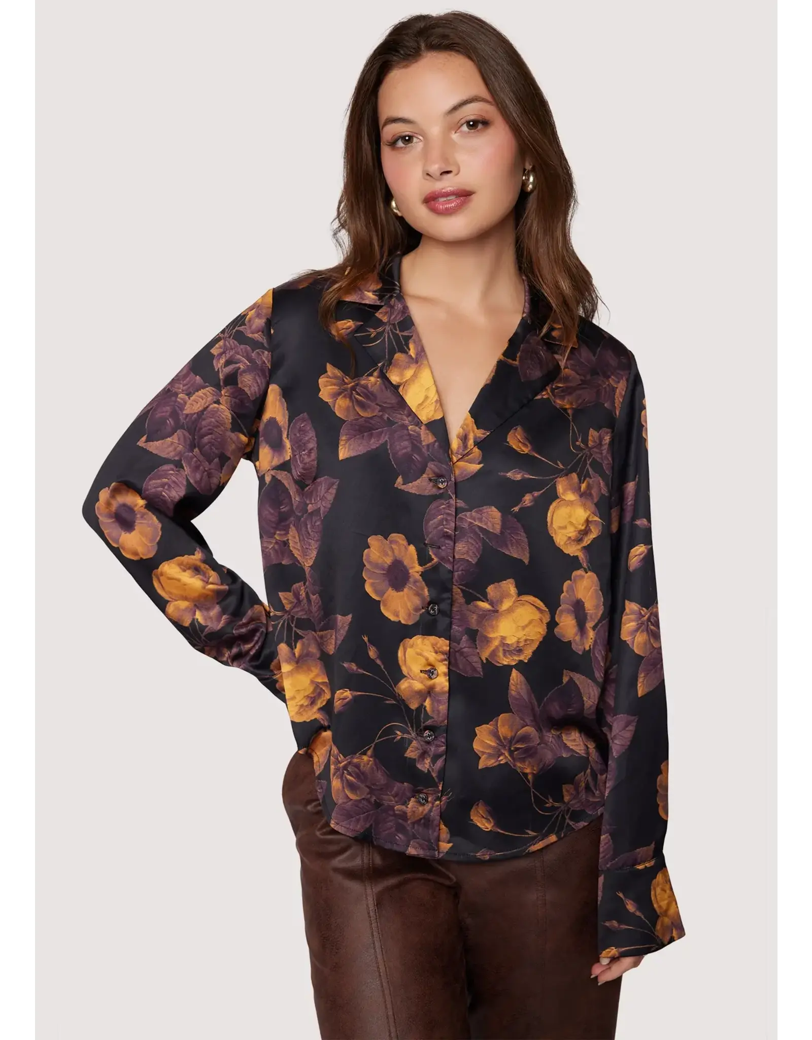 SIENNE SATIN FALL FLORAL BUTTON UP