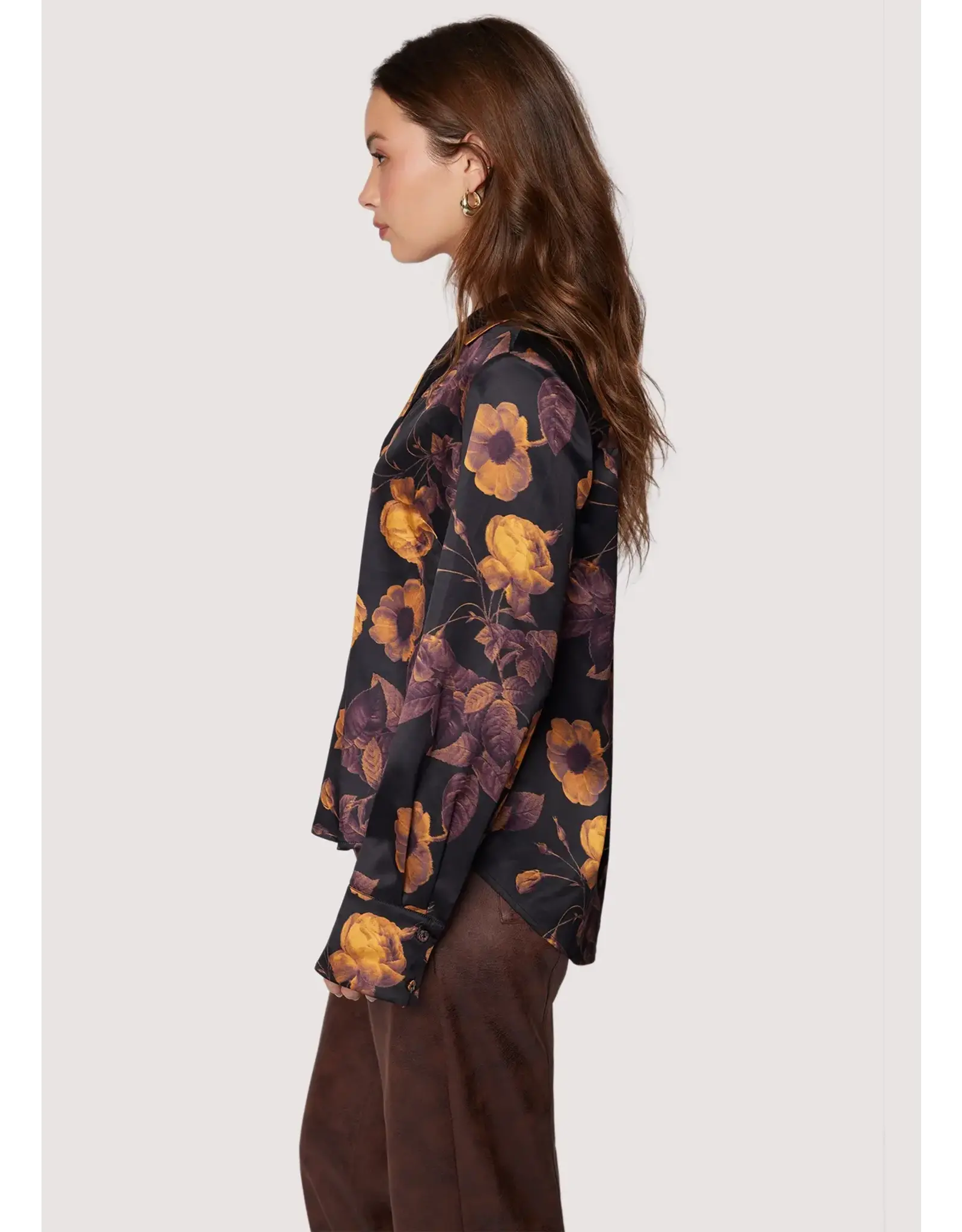 SIENNE SATIN FALL FLORAL BUTTON UP