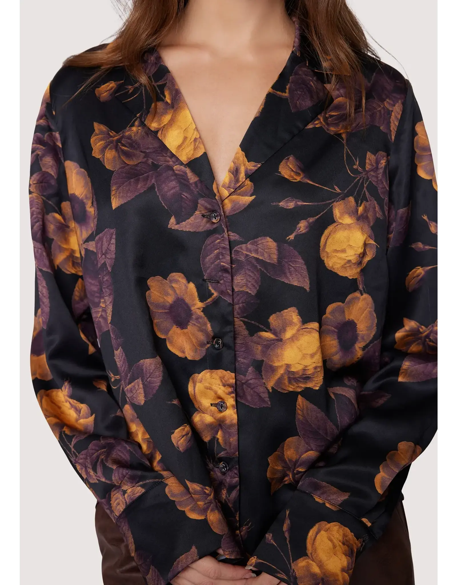 SIENNE SATIN FALL FLORAL BUTTON UP