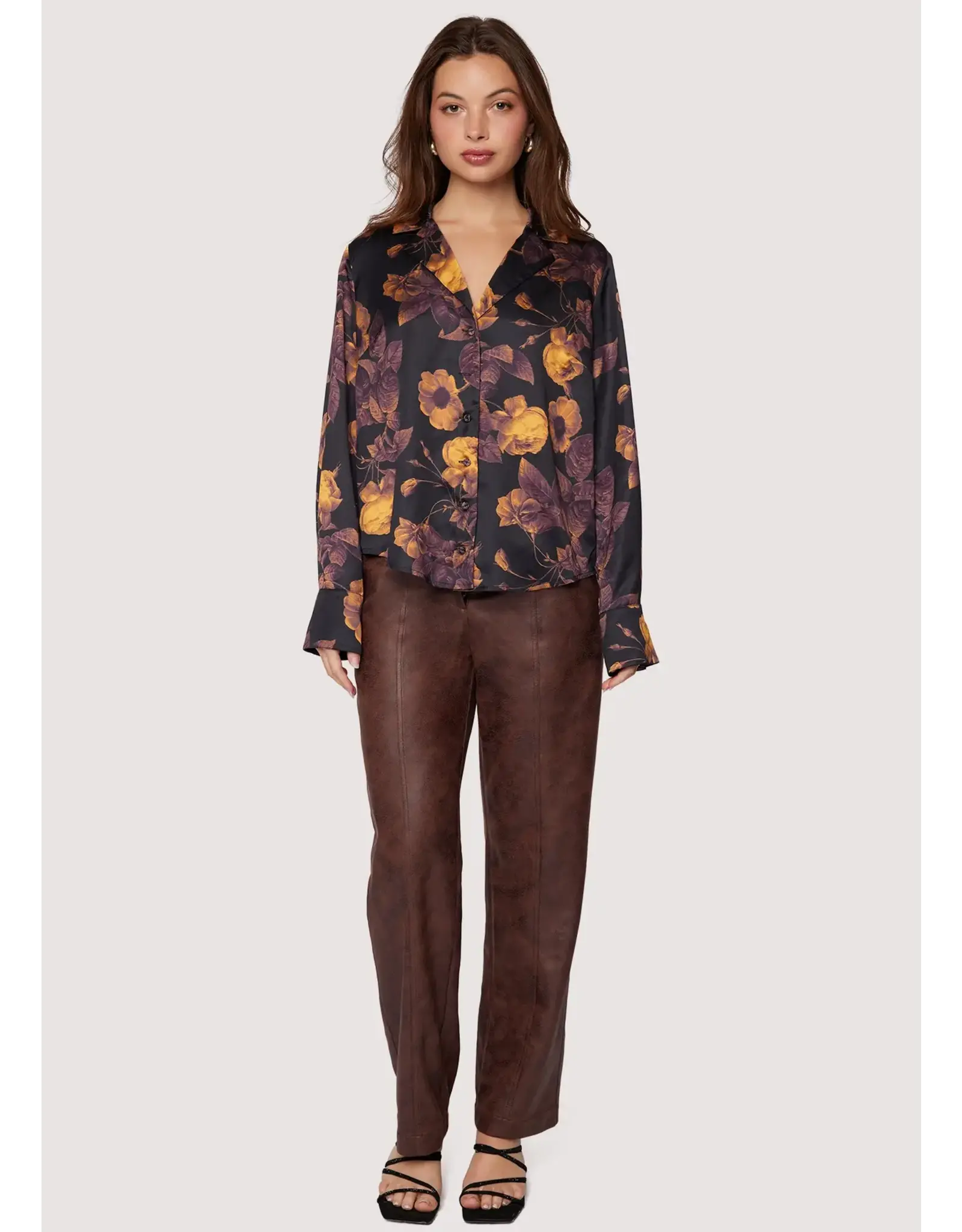 SIENNE SATIN FALL FLORAL BUTTON UP