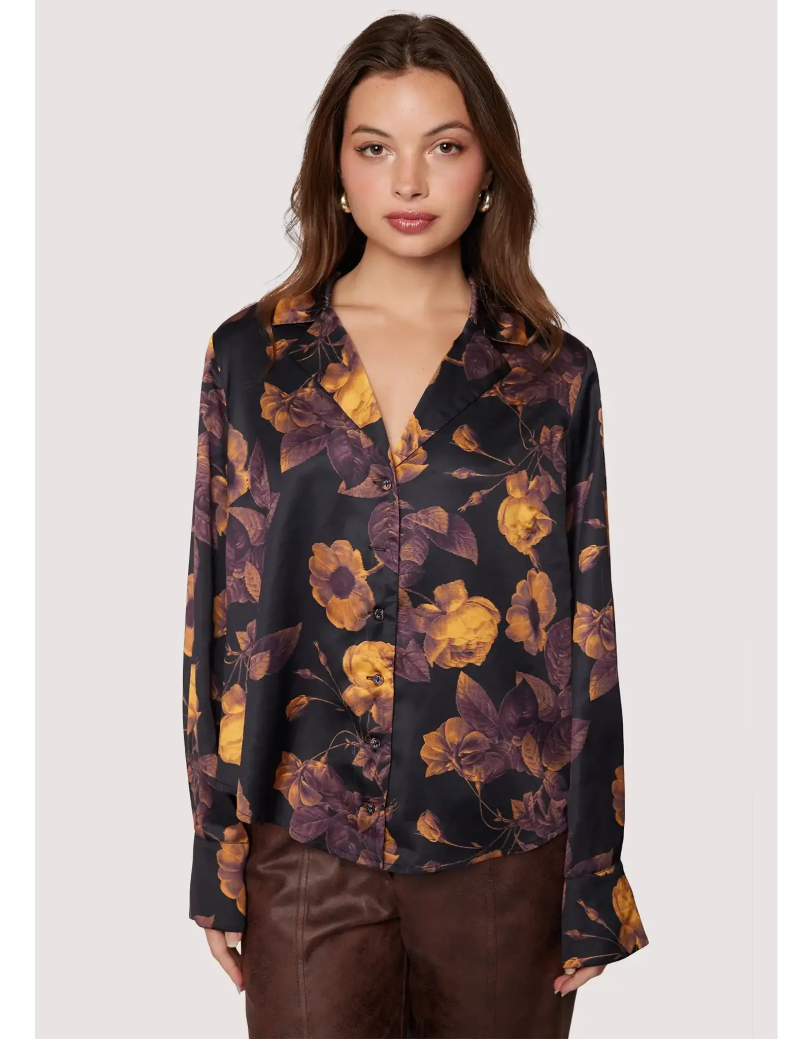 SIENNE SATIN FALL FLORAL BUTTON UP