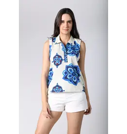 MAUDE VIVANTE GEOMETRIC FLOWER SLVLESS TOP