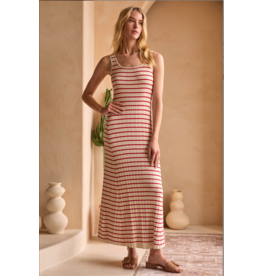 STRIPED SLVLESS RIB KNIT DRESS
