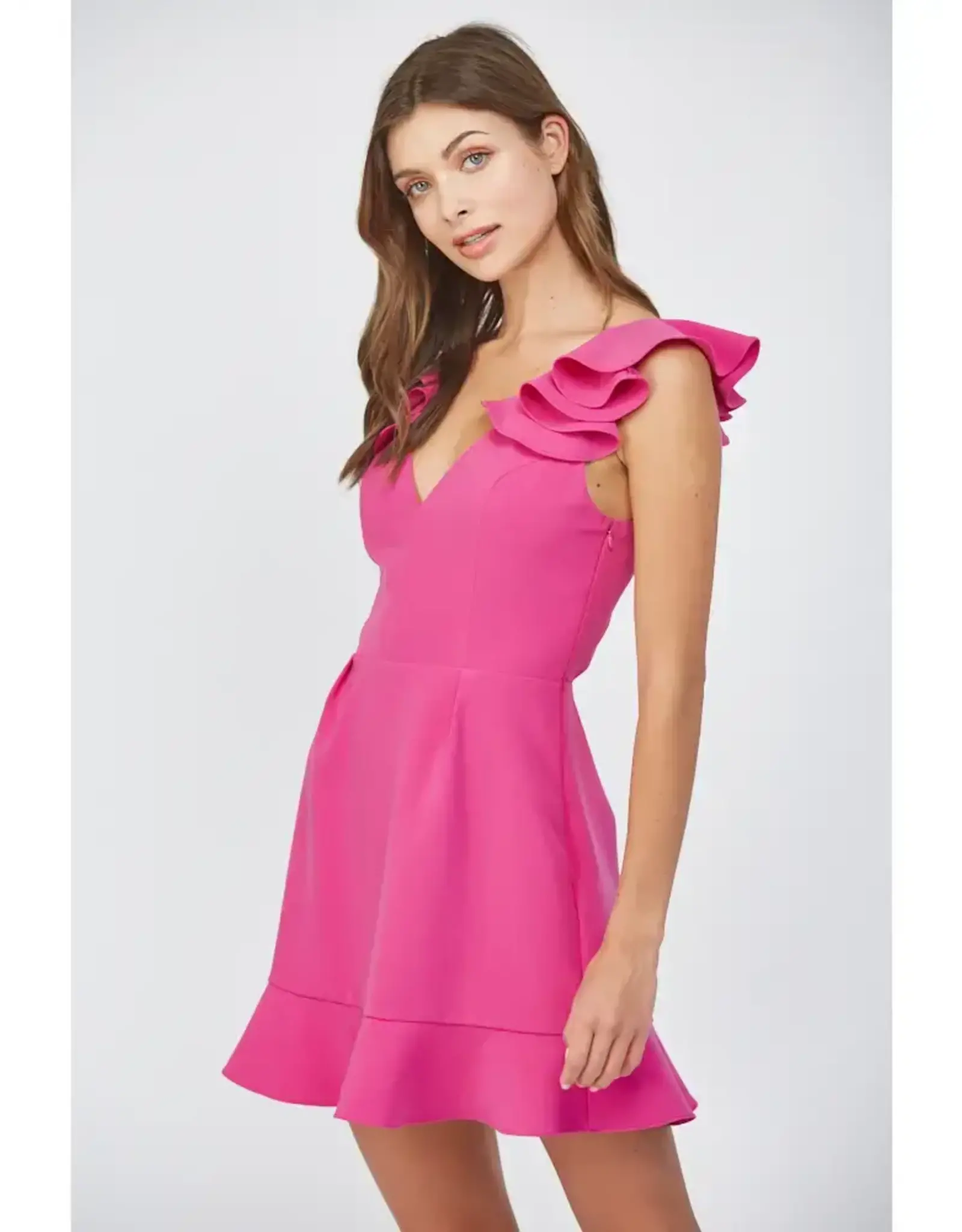 RUFFLED SHOULDER OPEN BACK MINI