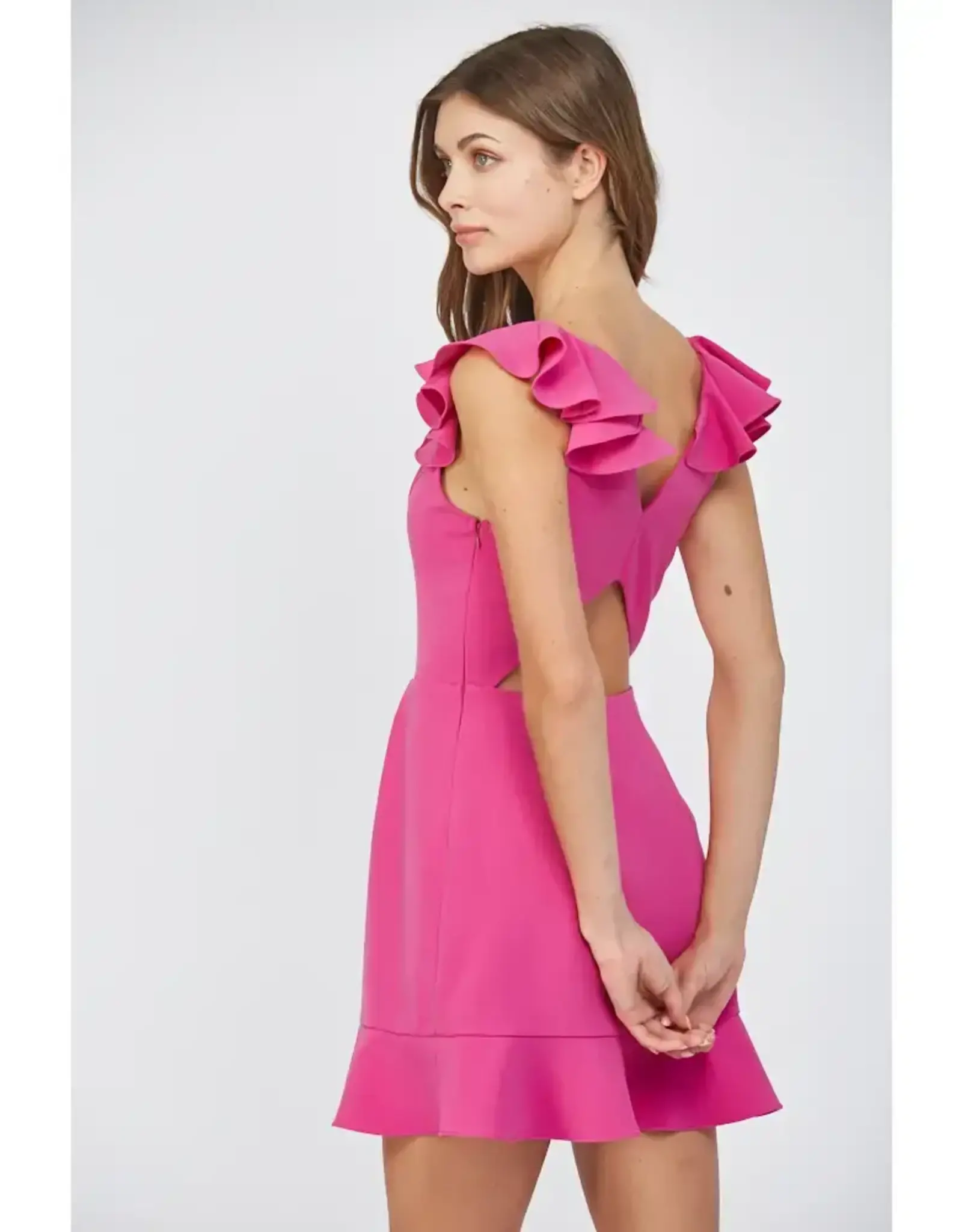 RUFFLED SHOULDER OPEN BACK MINI