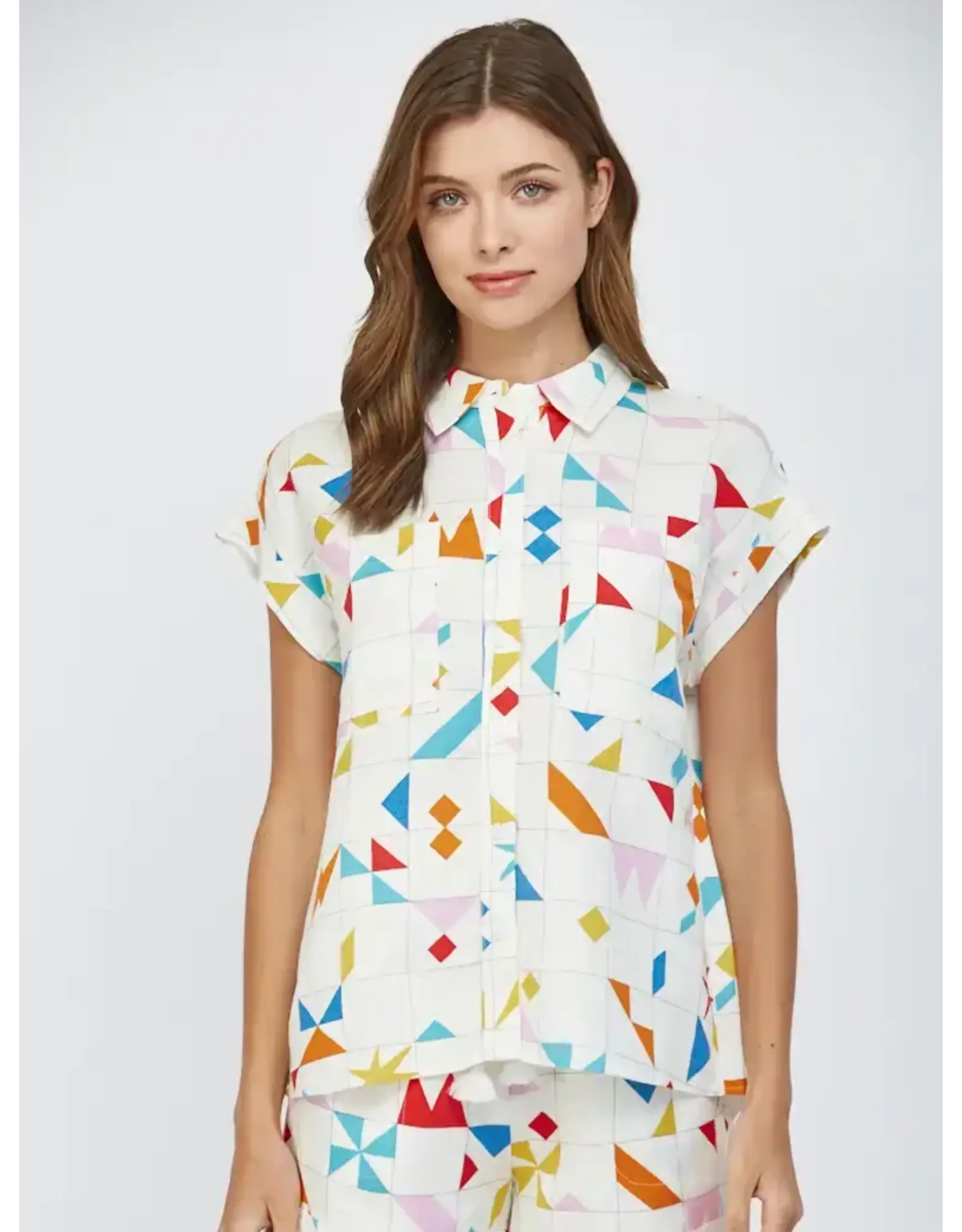 GEO PRINT SSLV BUTTON UP