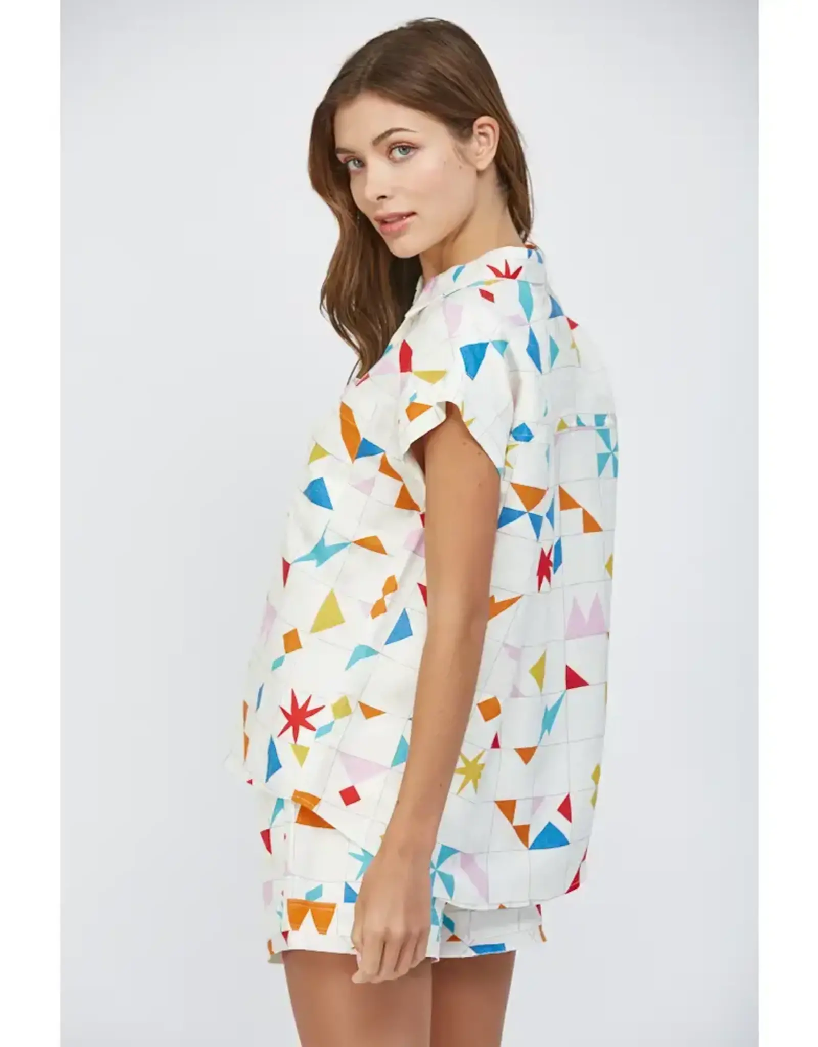 GEO PRINT SSLV BUTTON UP
