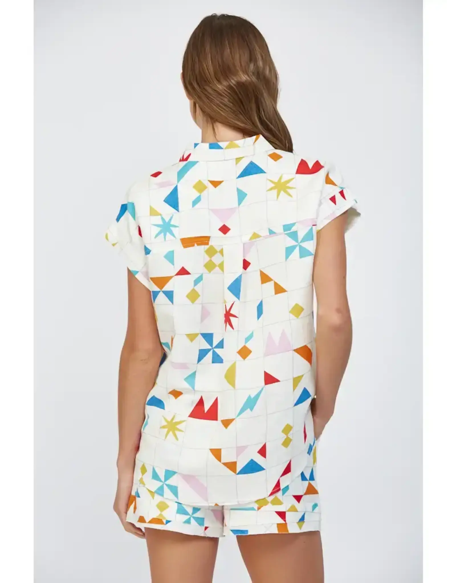 GEO PRINT SSLV BUTTON UP