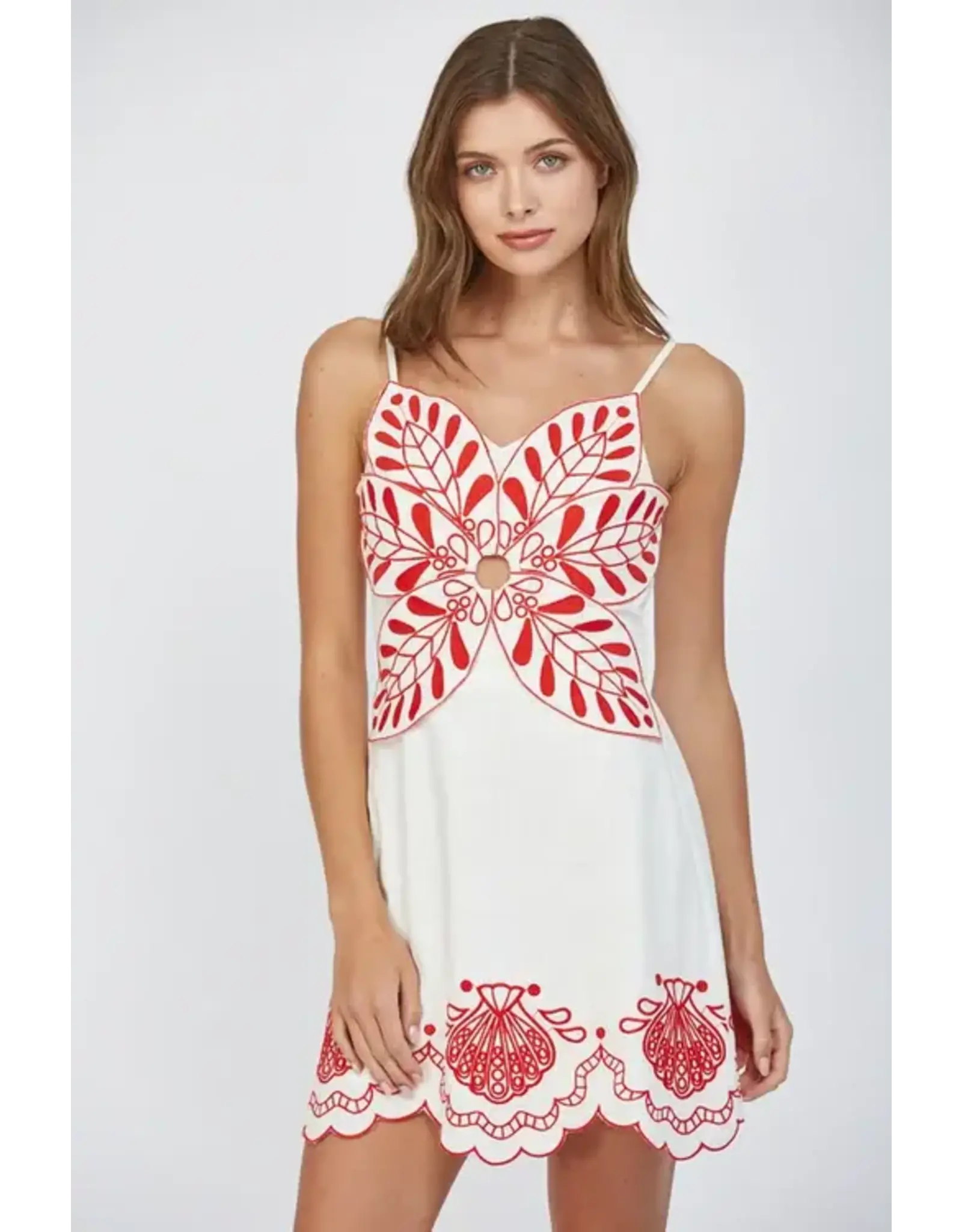 EMBROIDERED FLOWER MOTIF MINI DRESS