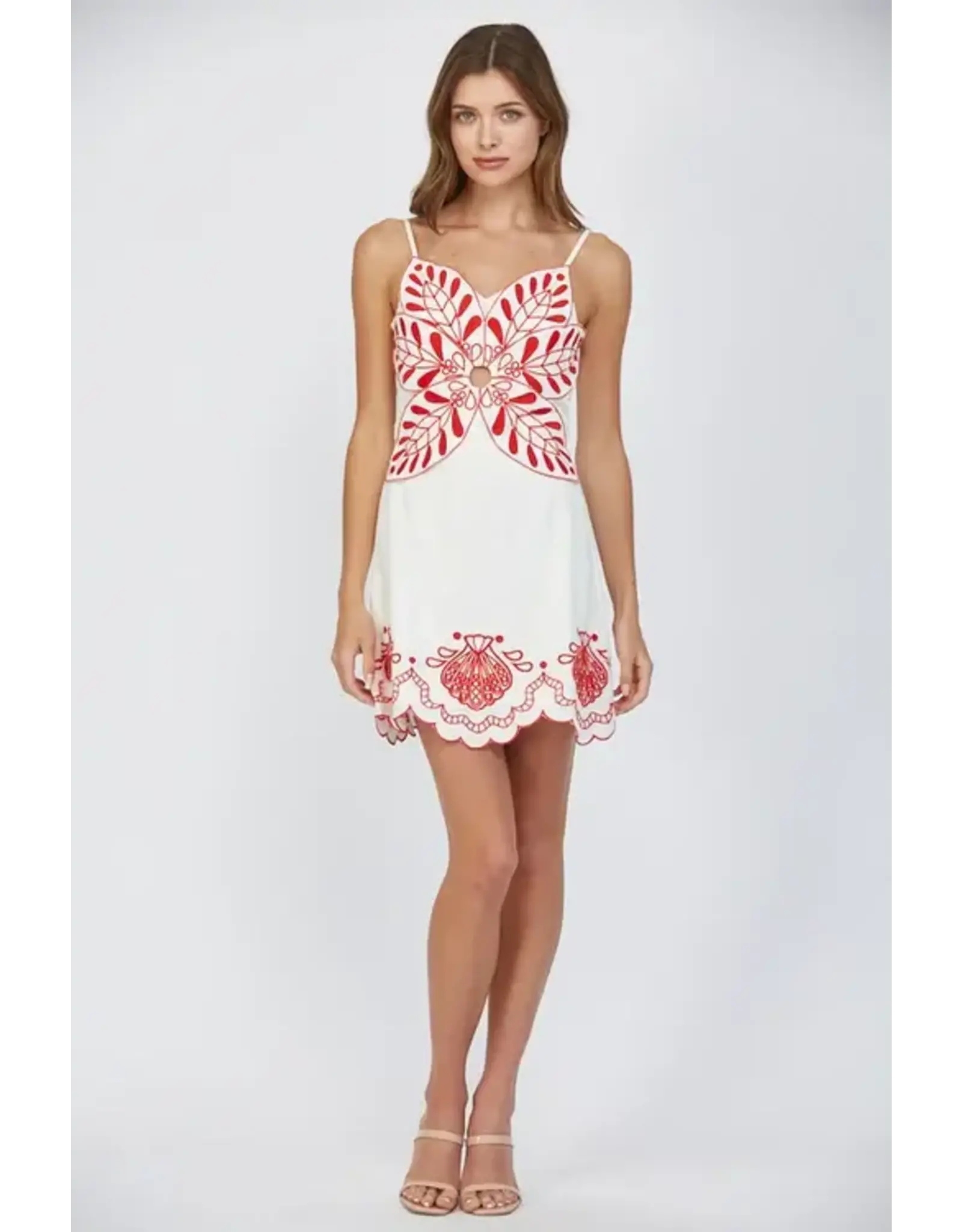 EMBROIDERED FLOWER MOTIF MINI DRESS