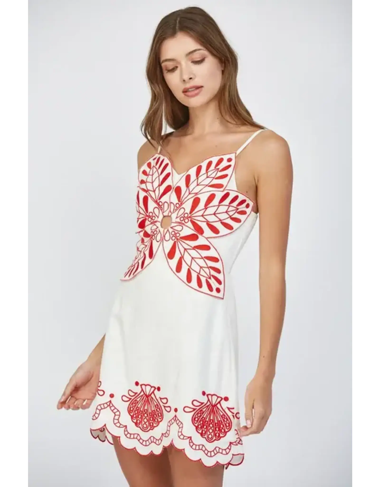 EMBROIDERED FLOWER MOTIF MINI DRESS