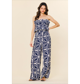 PRINTED STRAPLESS JUMPSUIT