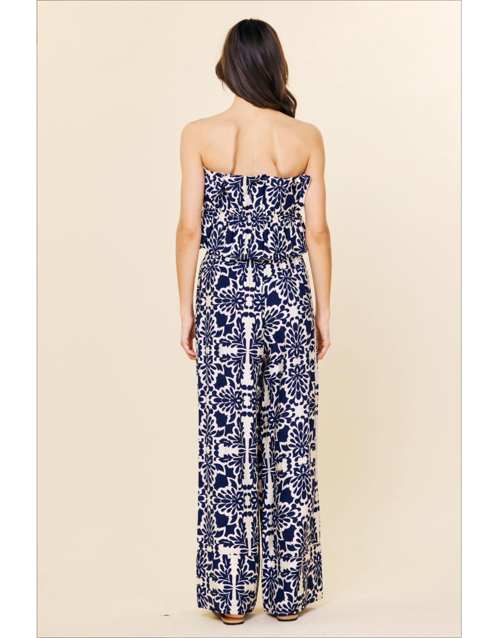 PRINTED STRAPLESS JUMPSUIT