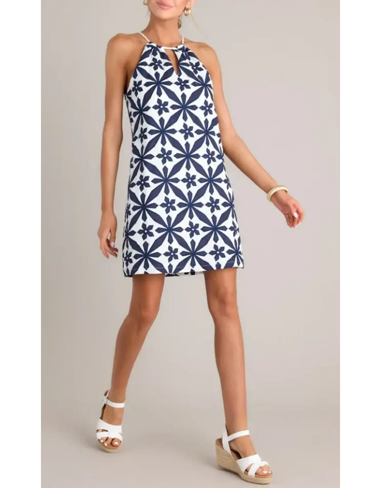 EMBROIDERED HALTER DRESS