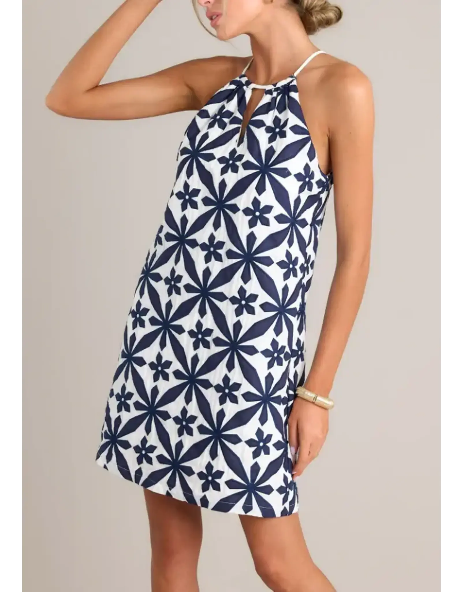 EMBROIDERED HALTER DRESS