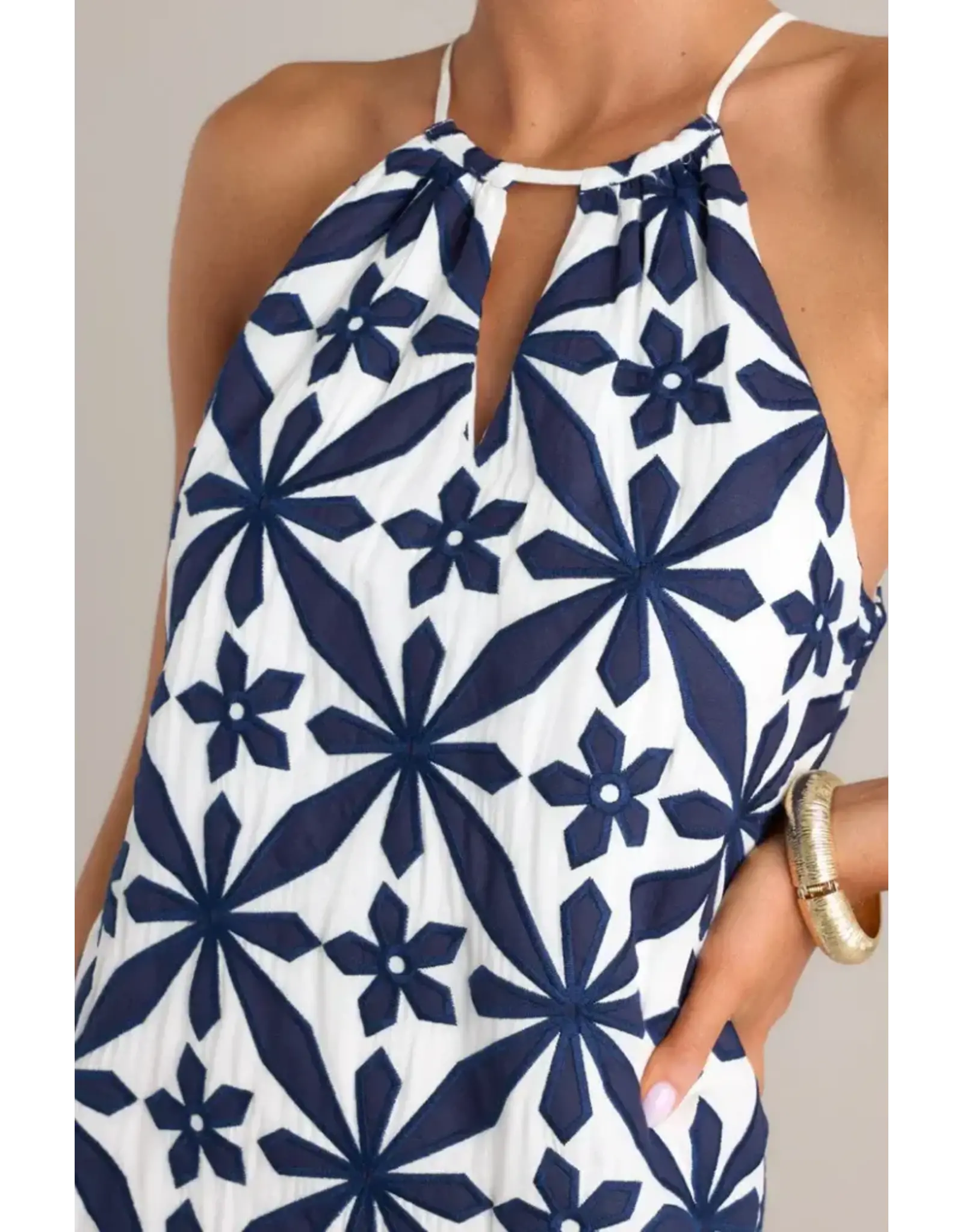 EMBROIDERED HALTER DRESS